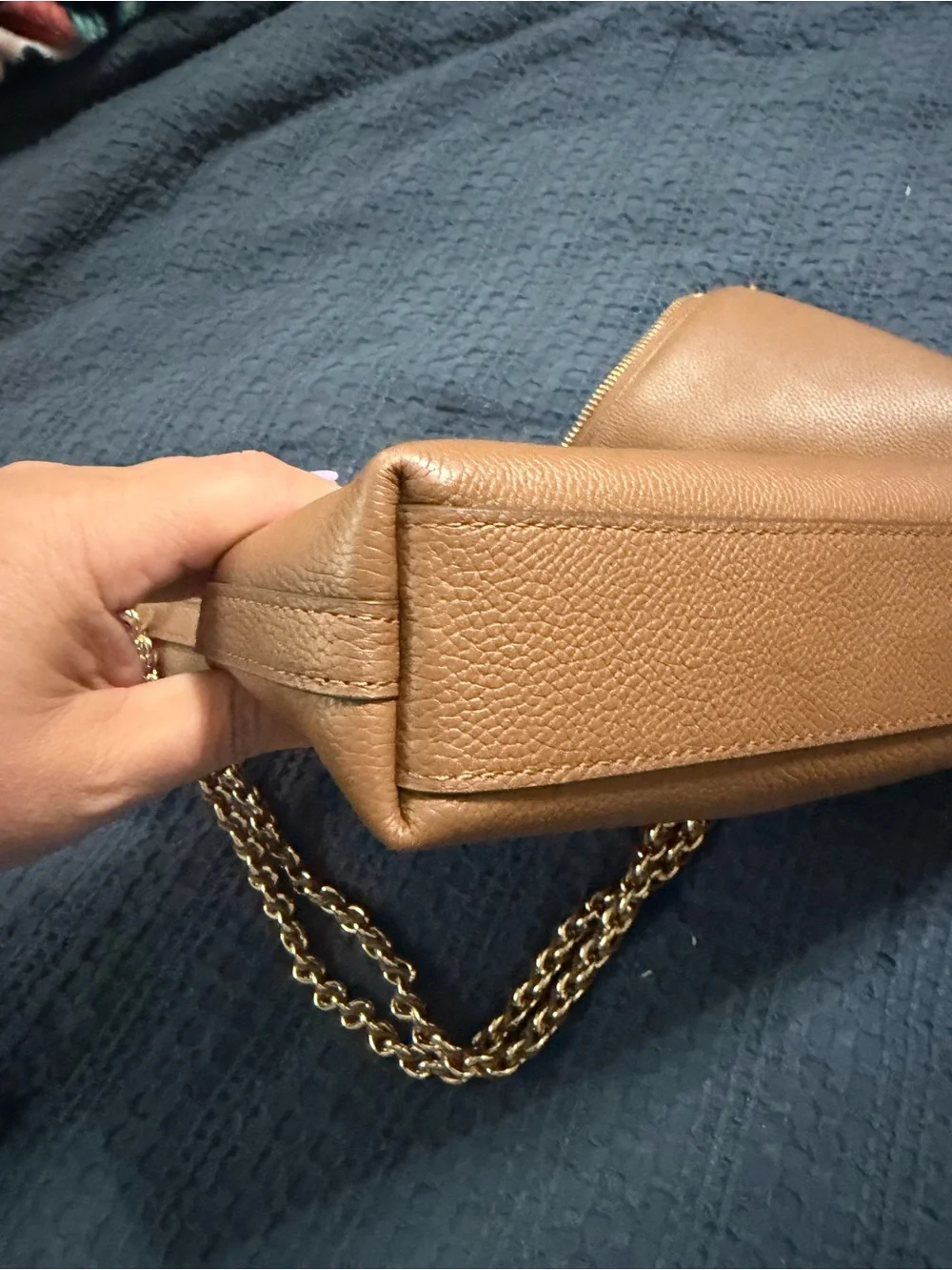 Tory Burch Cognac Pebbled Leather Shoulder Bag with Gold Chain